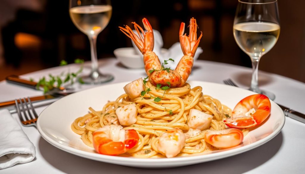 Mains and Pasta at Giselle Miami featuring Maine lobster spaghetti Miami and miso-glazed seafood Miami