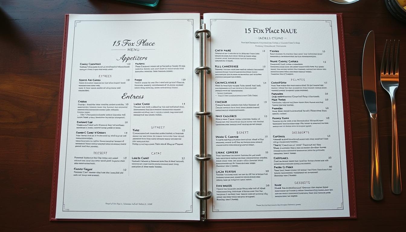 15 fox place menu