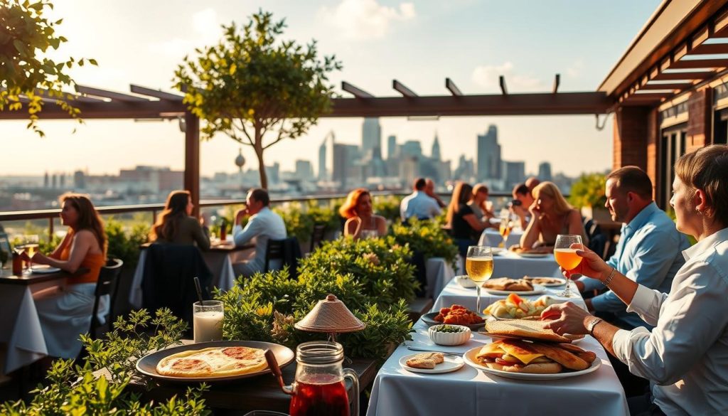 Boston brunch spots featuring Italian cuisine at rooftop venue