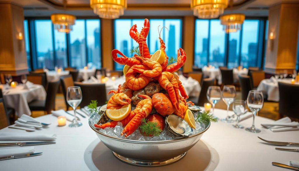 Fahrenheit dinner options seafood tower downtown Cleveland dining