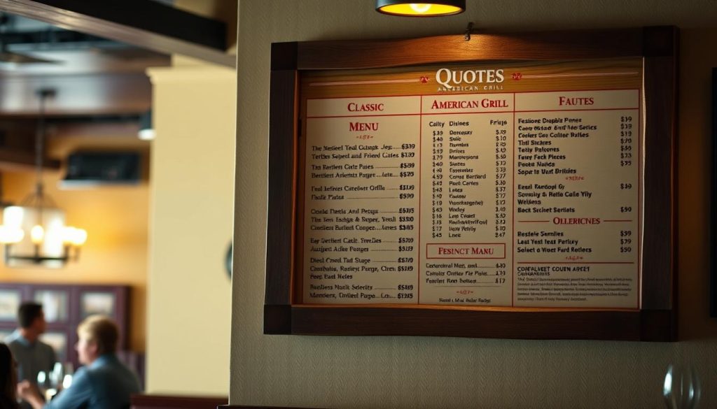 Quotes American Grill menu Willowbrook dining prices