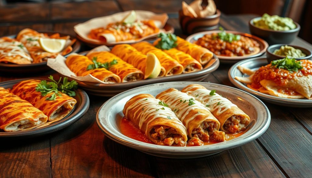 Tex-Mex dishes including enchiladas and quesadillas