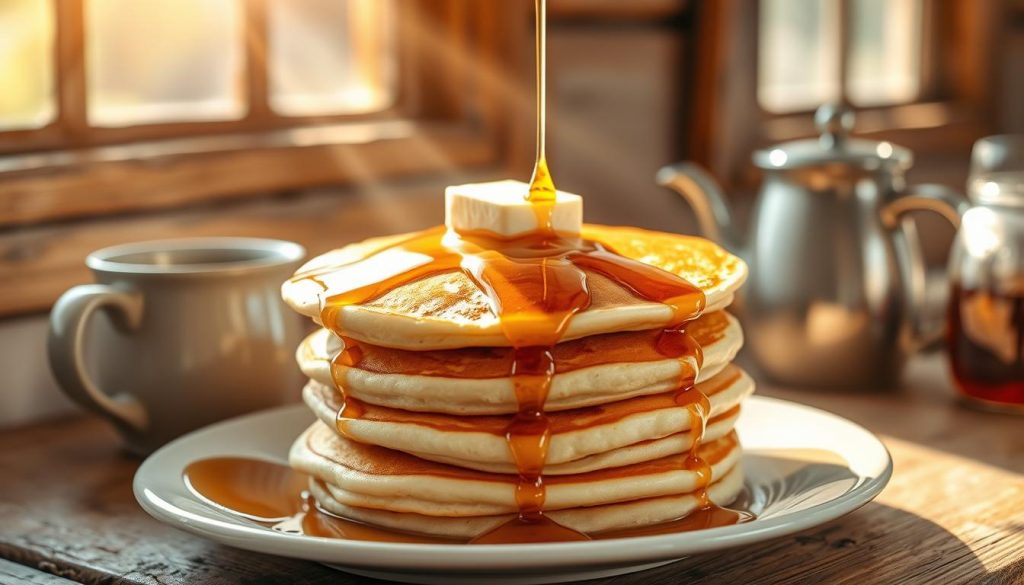 breakfast camp pancakes with butter and syrup