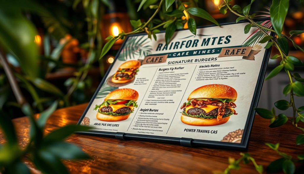 signature burgers menu at rainforest cafe