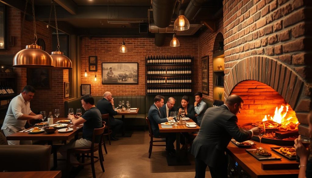 wood-fired cooking techniques at wine bar restaurant